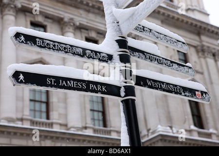 London sign in the snow Stock Photo