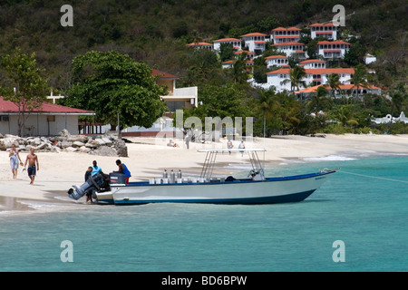 Eco Dive Boat Preparing for a Dive, Grand Anse Beach, Grenada, Caribbean. Stock Photo