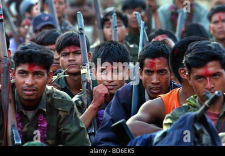 RUKUM DISTRICT NEPAL APRIL 22 2004 Maoist insurgents celebrate in Rukum district April 22 2004 weeks after their attack on Stock Photo