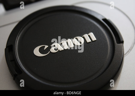 A close up of a canon lens cap Stock Photo