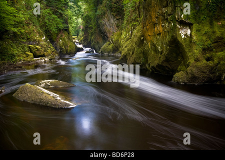 Fairy Glen - a picturesque wooded ravine with river Conwy flowing through. Near Betws-y-Coed, Snowdonia, North Wales Stock Photo