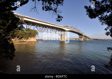Vistas of the Auckland harbour bridge taken from Northcote Point. Stock Photo
