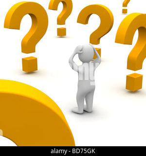 Confused man and question marks Stock Photo