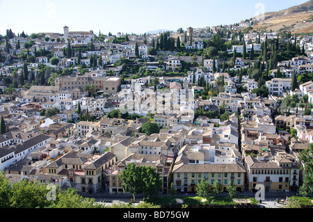 View of Old Town from Granada, Palacio Nazaries, La Alhambra, Granada, Granada Province, Andalusia, Spain Stock Photo