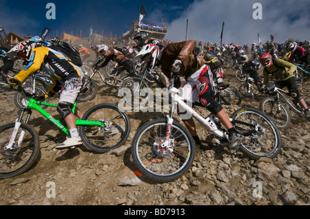 The Start Of The Megavalanche Mountain Bike Race At The Top Of Pic