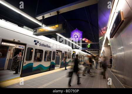 Passengers at the Beacon Hill Station Sound Transit Link Light Rail, Seattle, Washington. Stock Photo