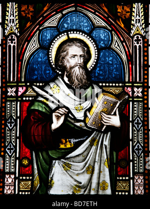 A stained glass window attributed to Frederick Preedy (1820-1898), depicting St Matthew, St. Barnabas Church, Snowshill Gloucestershire