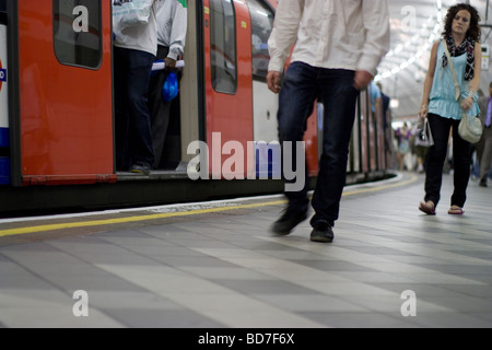 Passengers, commuters on London Underground tube network Bank Station London, UK Stock Photo