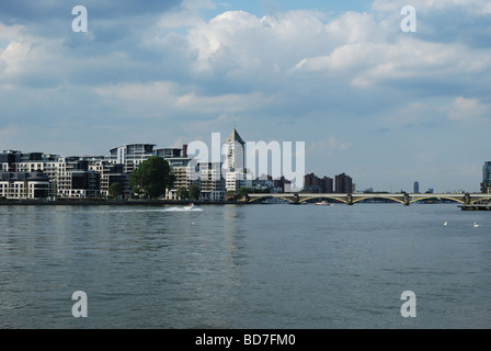 View across River Thames towards Chelsea Harbour Stock Photo
