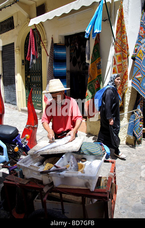 Fishmonger in Medina, Tangier, Tangier-Tétouan Region, Morocco Stock Photo