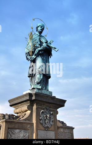 Statue of St. John of Nepomuk on Charles Bridge Stock Photo