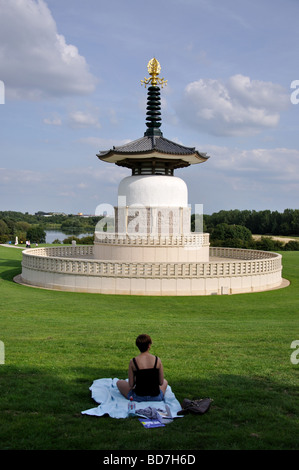 The Peace Pagoda, Willen Lakeside Park, Milton Keynes, Buckinghamshire, England, United Kingdom Stock Photo