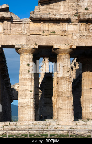 Detail of the temple of Neptune at Paestum, viewed from the west. Stock Photo