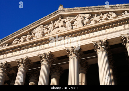 Classical architecture of the United States National Archives building in Washington, DC. Stock Photo