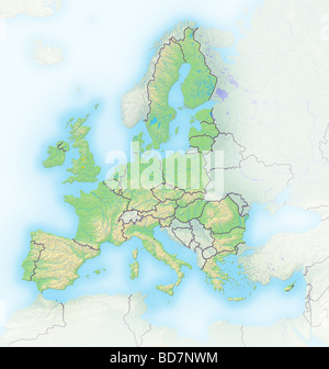 European Union, shaded relief map. Stock Photo