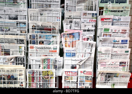 Foreign newspapers on sale in London Stock Photo