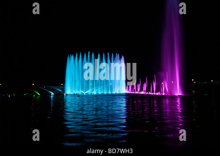 Multimedia fountain in Wroclaw, Poland at night Stock Photo