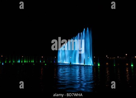 Multimedia fountain in Wroclaw, Poland at night Stock Photo