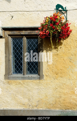 Tetbury Market Hall hanging flower basket Stock Photo