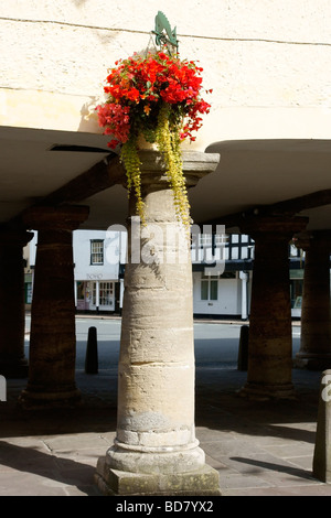 Tetbury Market Hall hanging flower basket Stock Photo