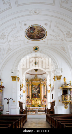 Weilheim, Bavaria, Germany. Parish Church of Mariae Himmelfahrt - interior Stock Photo