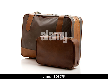 Old leather suitcases isolated on white background Stock Photo