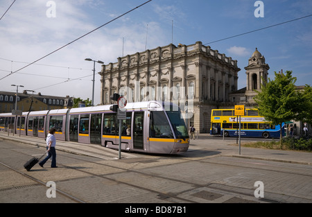 LUAS Tram in front of Heuston Railway Station, Ireland's main railway station Opened 1846, Dublin City, Ireland Stock Photo