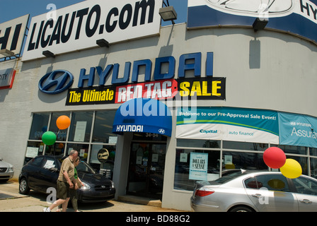 Hyundai automobiles are offered for sale at car dealerships on Northern Boulevard in the borough of Queens in New York Stock Photo