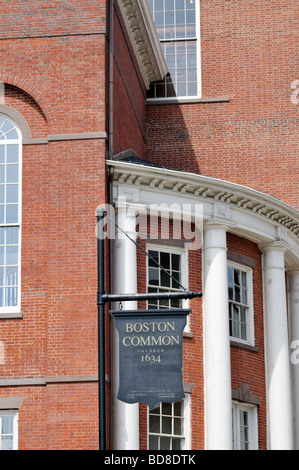 Boston Common Sign with brick background of the Park Street Church ...