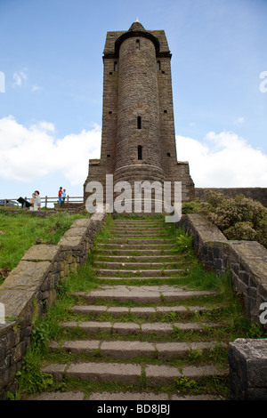 Steps leading up to the Dovecote Tower also known as Pigeon Tower in Rivington terraced gardens Lancashire UK Stock Photo