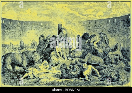 Christian Martyrs in the Arena Illustration from The Illustrated History of the World Ward Lock c 1880 Stock Photo