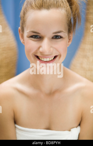 Beauty portrait of young woman in wellness. Stock Photo