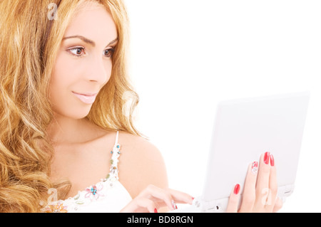 picture of happy woman with laptop computer Stock Photo