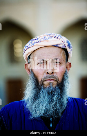 An Uzbek 'aksakal' ('whitebeard'), a respected old man. Stock Photo