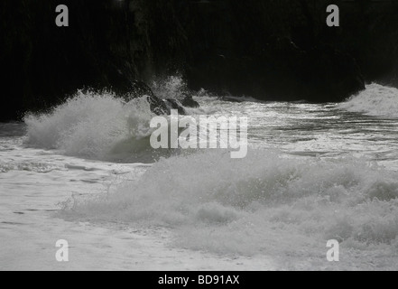 Stormy Seas at Ballyvooney Cove, Near Stradbally, The Copper Coast, County Waterford, Ireland Stock Photo