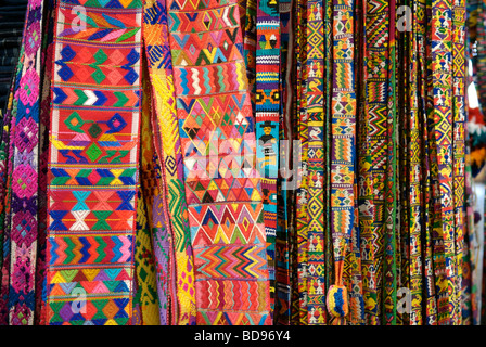 Guatemalan textiles on display in Antigua, Guatemala. Stock Photo