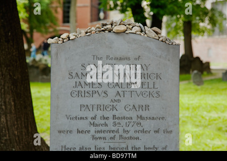 Grave of the victims of the Boston Massacre in the GRANARY BURYING GROUND BOSTON MASSACHUSETTS Stock Photo