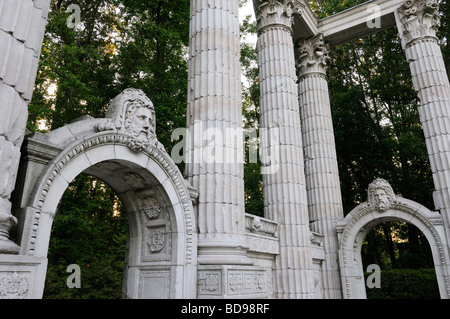 Greek Theatre columns and archways in the forest park of Guild Sculpture Gardens Toronto Stock Photo