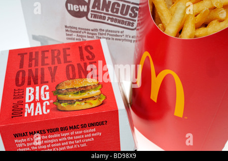 McDonald's Big Mac and french fries in packaging. Stock Photo
