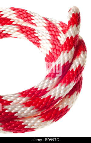 red and white nylon rope isolated on a pure white background Stock Photo