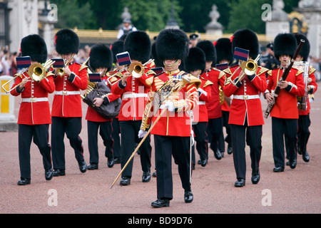 The Band of the Coldstream Guards leaves Buckingham Palace after Changing the Guard, London, Great Britain Stock Photo