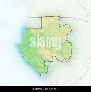 Gabon, shaded relief map. Stock Photo