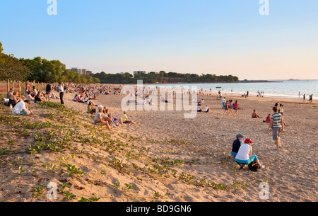 People wait for sunset on Mindil Beach on the night of the Mindil Beach Markets. Darwin, Northern Territory, Australia Stock Photo