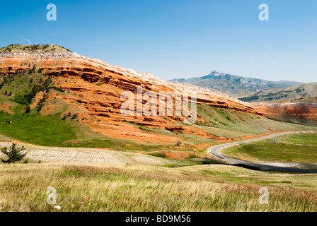 View of red cliffs along Chief Joseph Scenic Byway in Wyoming Stock Photo