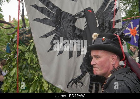 Ravens banner at Pagan Pride Parade in London, part of the Beltane Bash celebrations Stock Photo