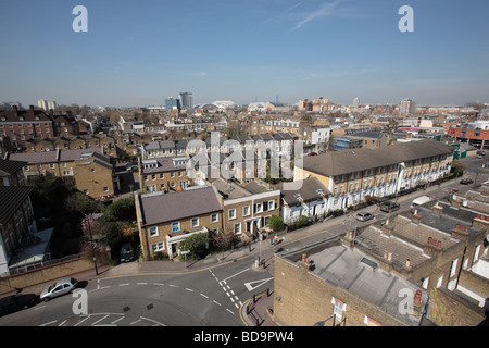 View looking over the rooftops from Fulham north west towards Chelsea Stock Photo