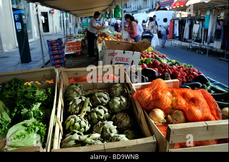 Paris France, Outside Public Food Market, Detail, Stall Display, Artichokes, Fresh Vegetables, Street Vendor Stock Photo