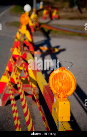 Warning light at roadworks site