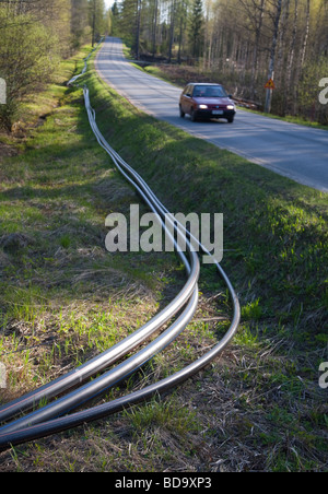 Plastic drinking and sewage water pipes waiting for installation , Finland Stock Photo