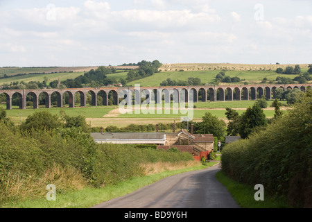 Britain's longest Railway Viaduct at Harringworth which crosses the welland valley between Rutland & Northamptonshire Stock Photo